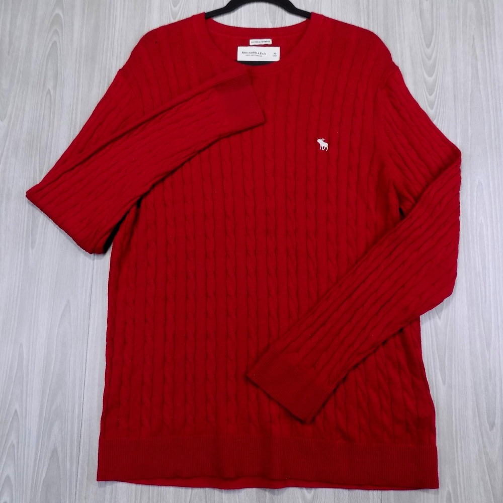 Abercrombie & Fitch Soft A&F Sweater Mens XL Red Cable Knit Cotton Cashmere
